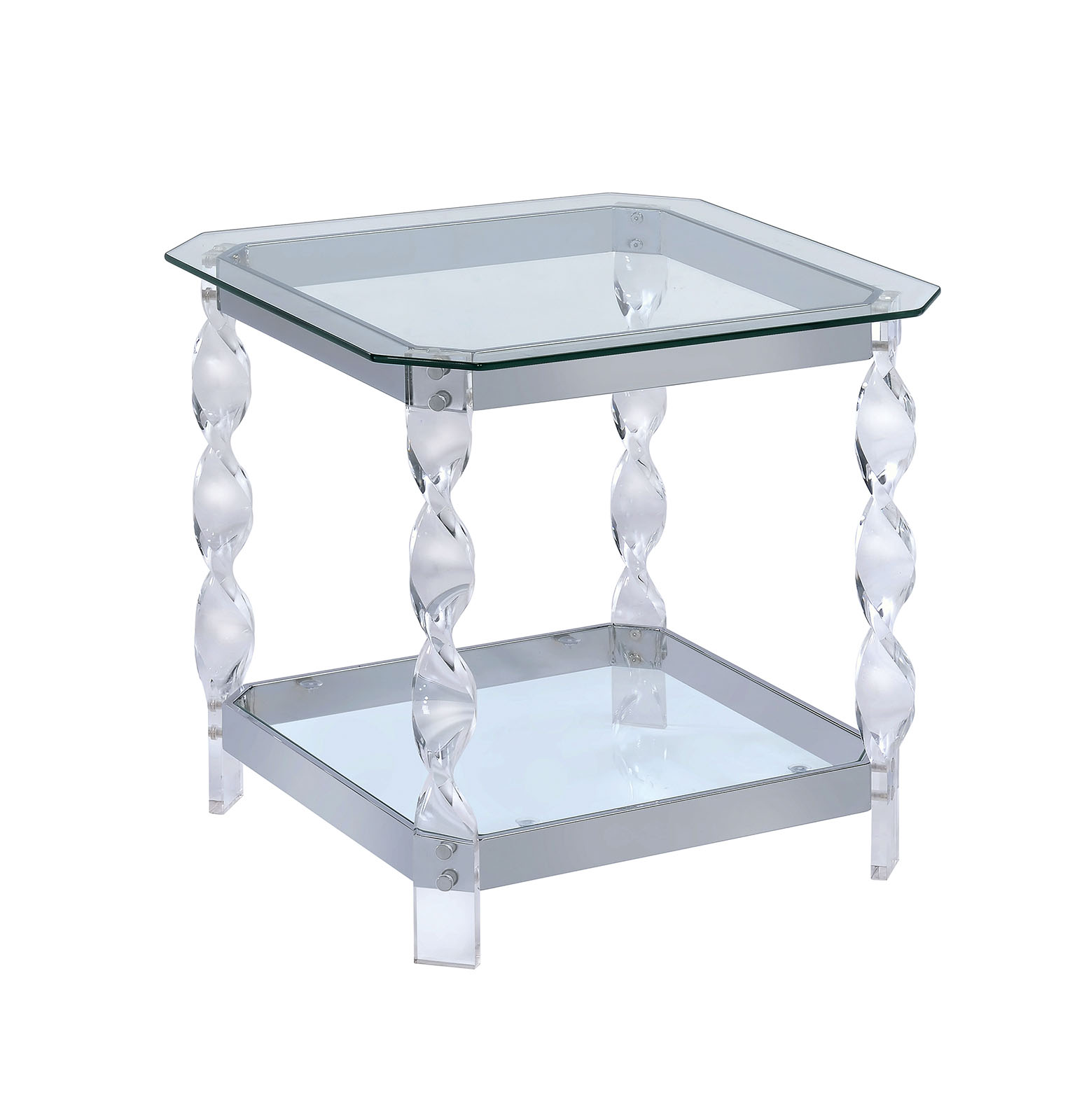 Furniture Of America Mallow Contemporary End Side Table With Glass Top And Shelf