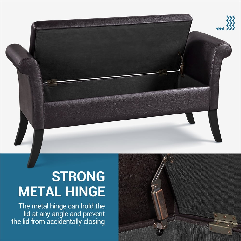 Alden Design Faux Leather Upholstered Storage Bench for Home, All Ages, Dark Brown