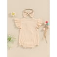 thumbnail image 4 of Bagilaanoe Newborn Baby Girl Summer Rompers Fly Sleeve Bodysuits + Headband 3M 6M 12M 18M Infant One Piece Jumpsuit, 4 of 7
