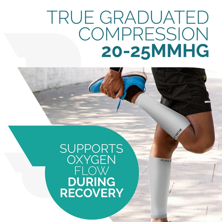 Run Forever Sports Calf Compression Sleeves White, Size Large