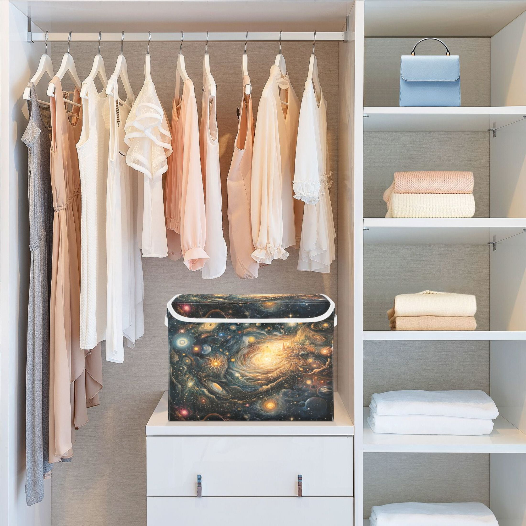 Storage Box With Lid 16.5x12.6x11.8In Foldable Stacked Household Storage Box Color Galaxy Picture