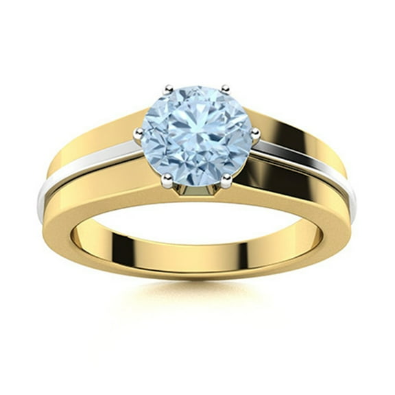 Multi Prong Set 6MM Round Aquamarine Two Tone Women Ring 925 Sterling Silver Gold Vermeil