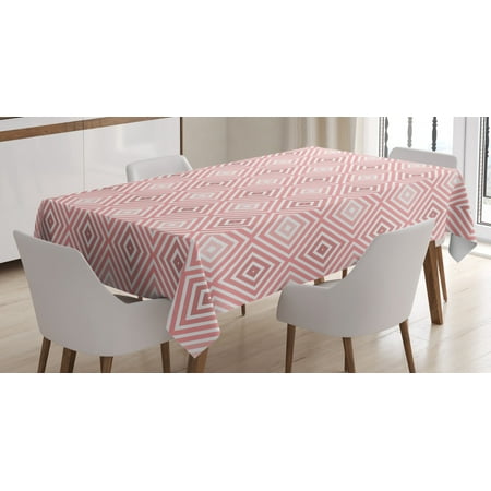 

Pink and White Tablecloth Hypnotic Axially Symmetric and Concentric Rotated Square Shapes Rectangular Table Cover for Dining Room Kitchen 60 X 84 Inches Pale Pink Dried Rose by Ambesonne