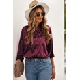 thumbnail image 2 of POGLIP Women's Wine Satin Button Shirt with Pocket, 2 of 6