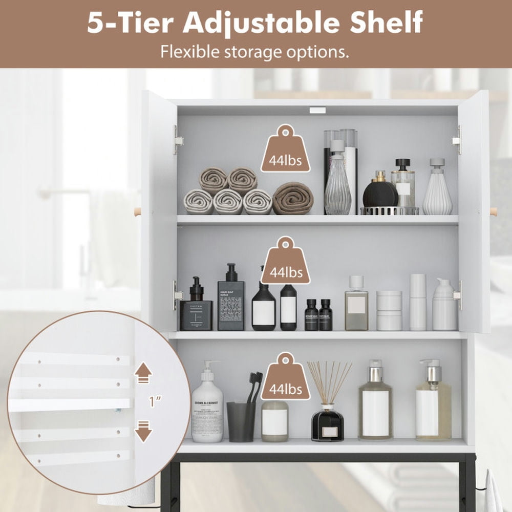 Finihen Toilet Storage Cabinet, Storage Shelf, Over The Toilet Storage Cabinet with 2 Doors and Adjustable Shelf, for Bathroom, White