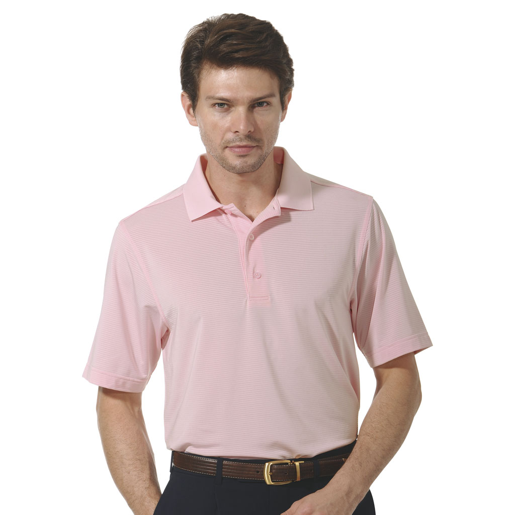 Monterey Club Men's Tonal Pinstripe Texture Solid Golf Polo Shirt 1098