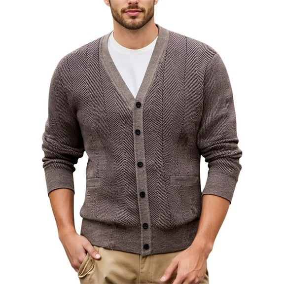 DHFJKG Men's Knit Jacquard Sweaters Cardigan Buuton Up Deep V-Neck Regular Fit Knitwear Jackets Coat With Pockets Business Work Casual Dress Solid Color Soft Outerwear