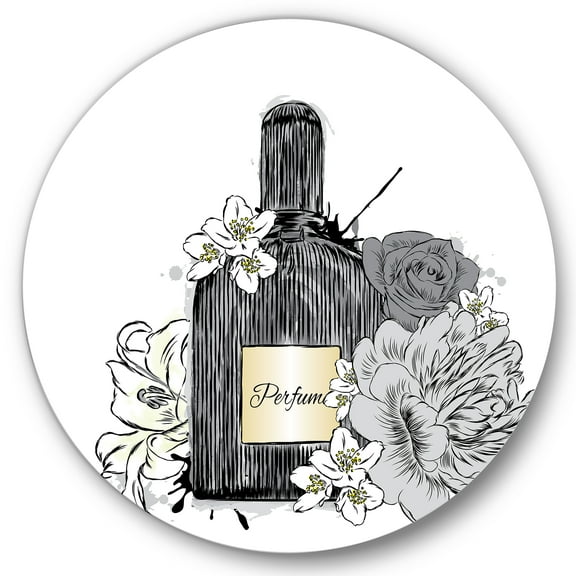 Designart 'Bouquet of Flowers and Perfume Bottle III' Traditional Circle Metal Wall Art 36x36 - Disc of 36