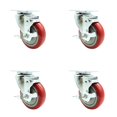 thumbnail image 1 of Ensemble de 4 Roulettes Pivotantes en Polyuréthane avec Roues Rouges de 4 Pouces - Comprend 4 Pivotantes avec Freins à Verrouillage Supérieur - Capacité Totale de 1400 lbs - Marque Service Caster, 1 of 4