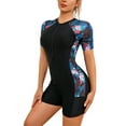 thumbnail image 4 of YEAHDOR Womens Short Sleeve Swimsuit Rash Guard Floral Print Zipper Surfing Diving Swimming Jumpsuit Red&Blue S, 4 of 6