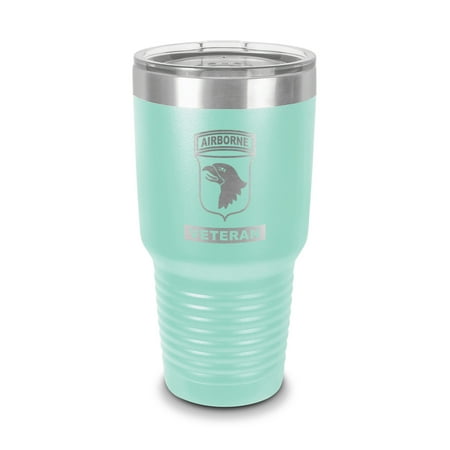 

101st Airborne Division Veteran Tumbler 30 oz - Laser Engraved w/ Clear Lid - Stainless Steel - Vacuum Insulated - Double Walled - Travel Mug - screaming eagles light infantry retired - Teal