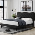 Homfa Queen Size Bed Frame, Linen Upholstered Platform Bed with Button Tufted Adjustable Headboard for Bedroom, Black