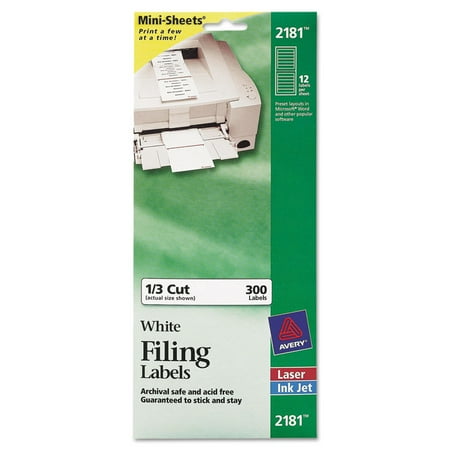 Avery File Folder Labels on Mini Sheets, 2/3 x 3 7/16, White, 300/Pack