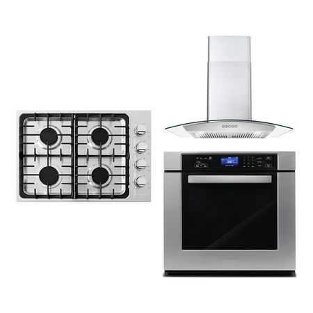 3 Piece Kitchen Package With 30  Gas Cooktop 30  Wall Mount Range Hood 30  Single Electric Wall Oven
