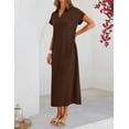 thumbnail image 3 of Merokeety Womens Summer Maxi Dress V Neck Collared Vacation T Shirt Long Dresses Coffee m, 3 of 8