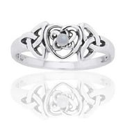 June Birthstone Ring - Sterling Silver Mother of Pearl Celtic Trinity Knot Heart