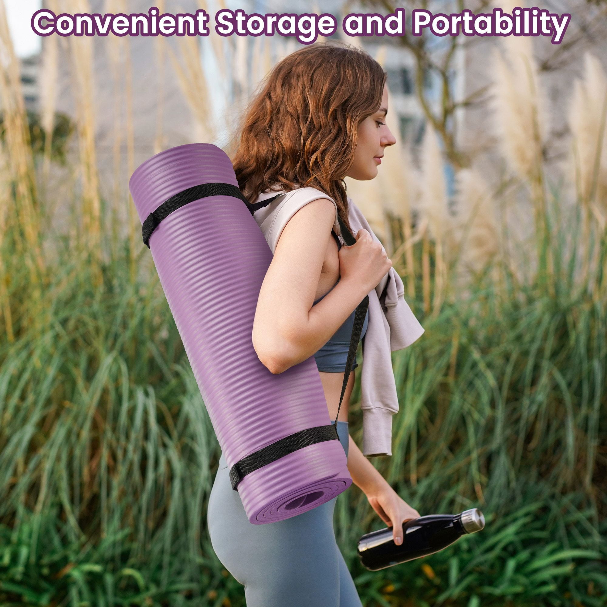 Fitvids 1/2-Inch Thick High Density Exercise Yoga Mat with Carrying Strap, Taro Purple