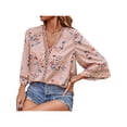 thumbnail image 3 of hirigin Women Casual Tops, Floral Printed 3/4 Sleeve V-Neck Hollow-Out Patchwork Loose Tops, 3 of 7