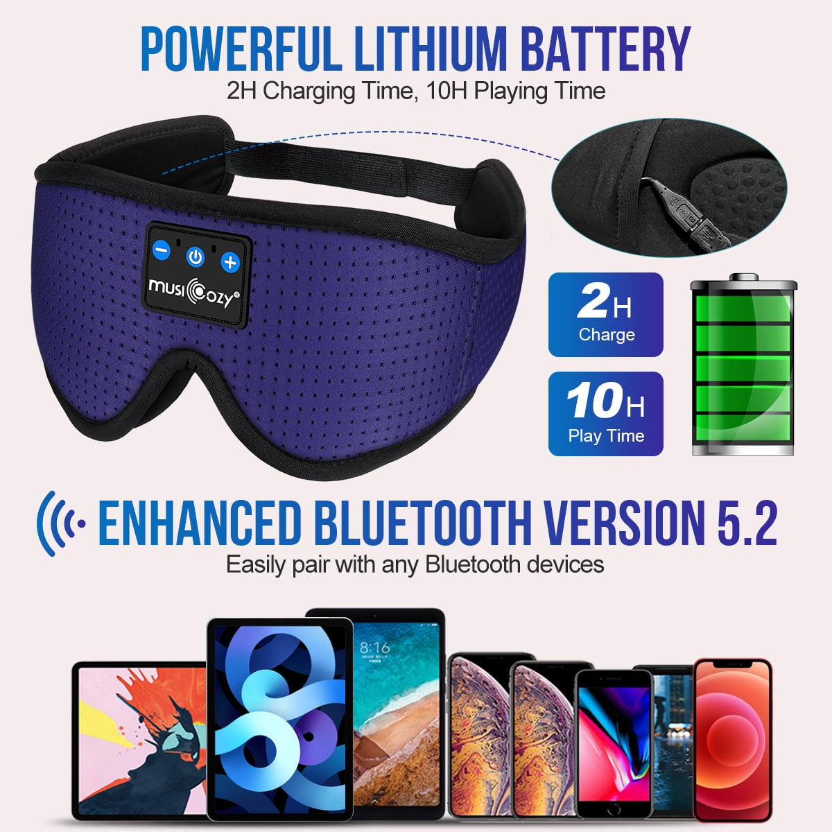 MUSICOZY Sleep Headphones Bluetooth Headband Breathable 3D Sleeping Headphones, Wireless Music Eye Mask Sleep Earbuds for Side Sleepers Women Office Air Travel Cool Tech Gadgets Unique Gifts