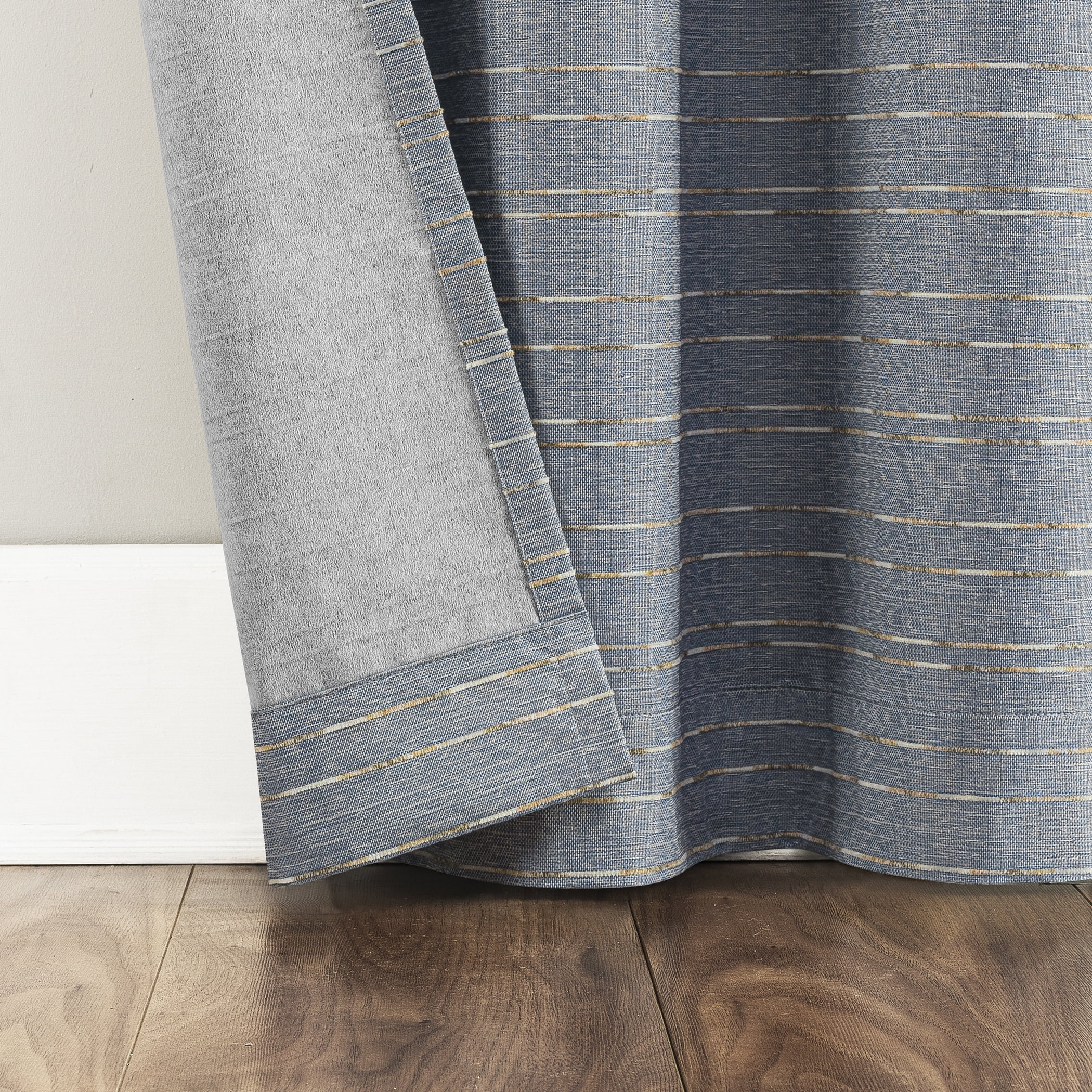 Sun Zero Dresden 2-pack Slub Detail Magnetic Closure 100% Blackout Grommet Curtain Panel Pair, 37"W x 63"L, Denim Blue