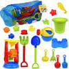 Kids Beach Sand Toys Set for Gift with Sand Molds,Mesh Bag, Sand Wheel,Tool Play Set, Watering Can, Shovels, Rakes, Bucket ,Sea Creatures, Castle Molds 18 PCs