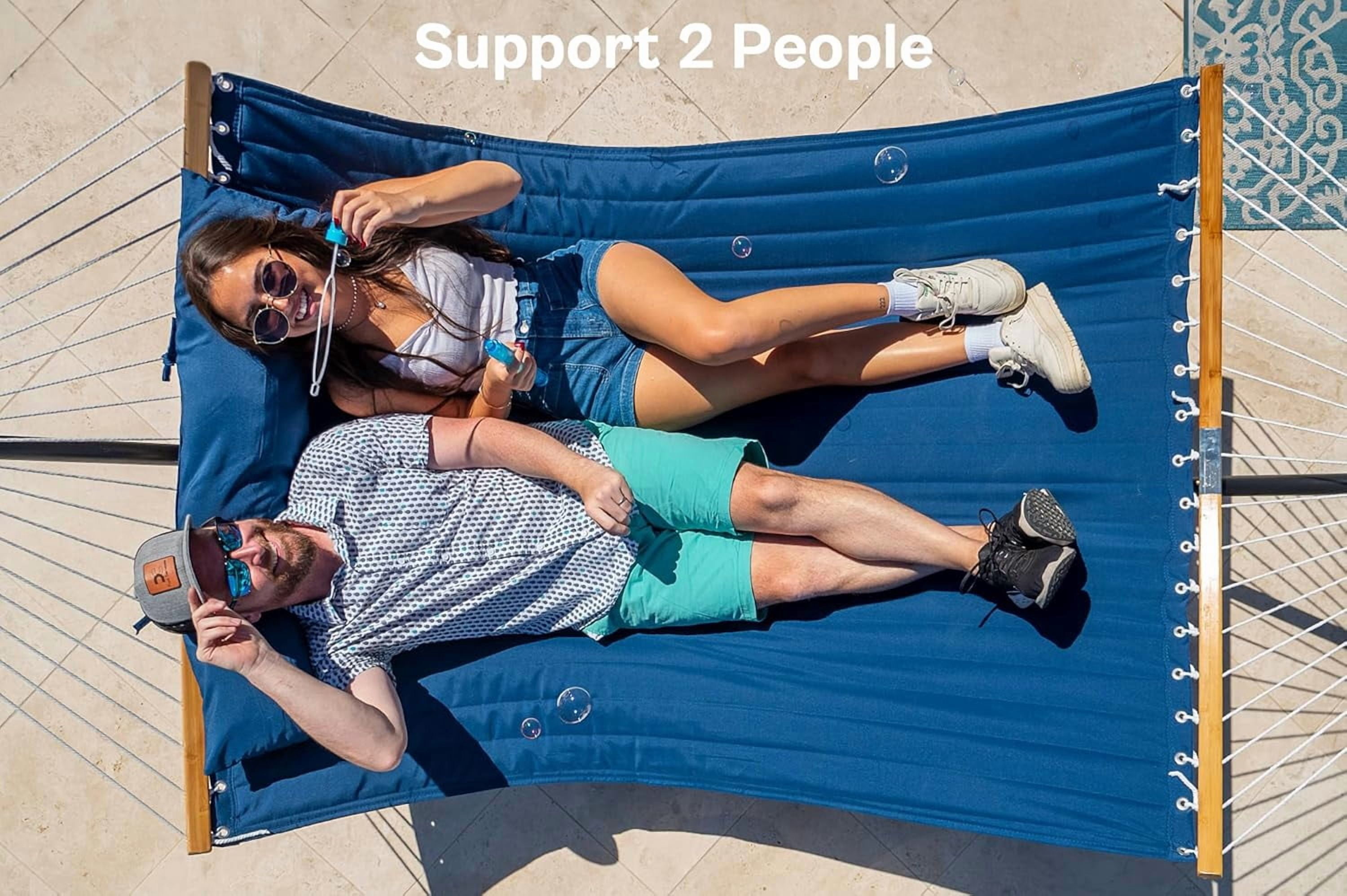 Curved-Bar Hammock with Stand, 2 Person Heavy Duty Hammock Frame, Detachable Pillow & Portable Carrying Bag, Perfect for Outdoor & Indoor, Navy Blue