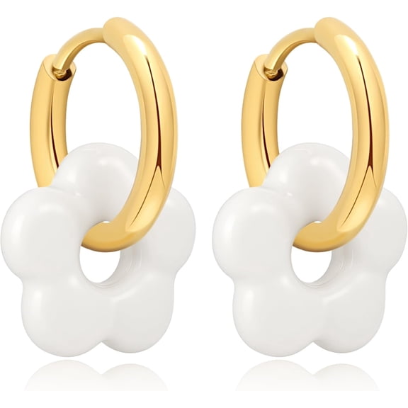 Flower Hoop Earrings for Women Mother of Pearl Flower Earring Stainless Steel Dainty Huggie Daisy Earrings Bridesmaid Gift