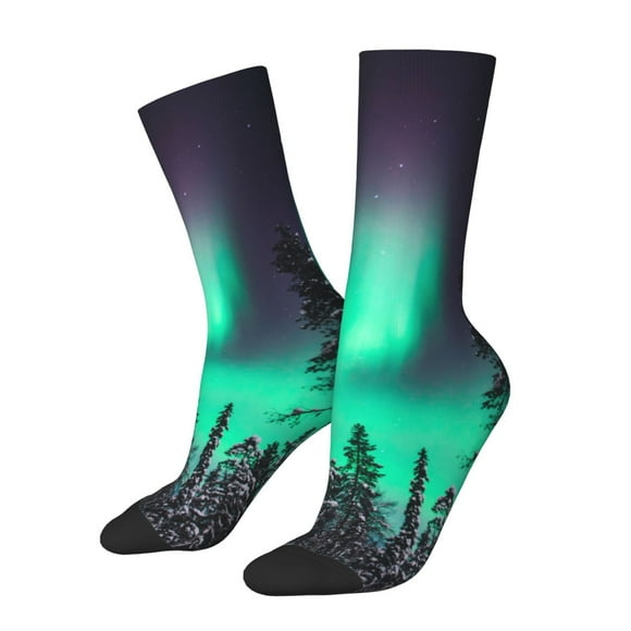 Saiise Northern Lights 2 Print Unisex Crew Socks, Casual and Athletic Socks, Breathable Running Socks for Adults
