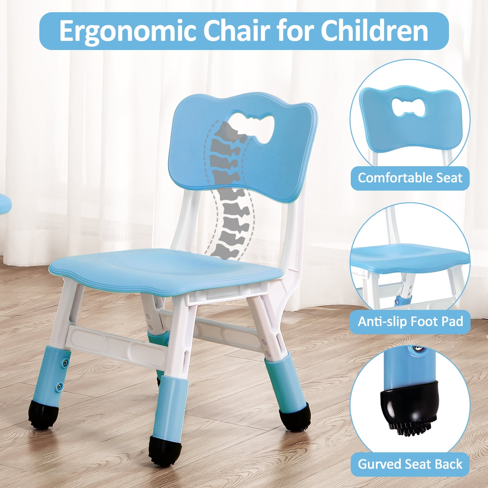 Kids Table and Chairs Set with 4 Seats, Adjustable Height Desk with Non-Slip Legs, Graffiti Table Top, for Ages 2-10, Multi-Activity Table for Classrooms, Daycares, Home