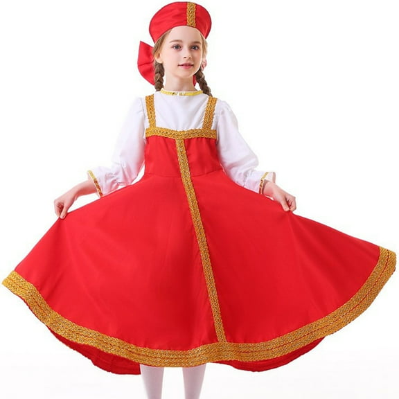Odeerbi Kids Girls Oktoberfest Stage Performance Dress Two Pieces Skirt Set Children's Russian Ukrainian Parent Child Sports Games Dress Up Skirt Set Red