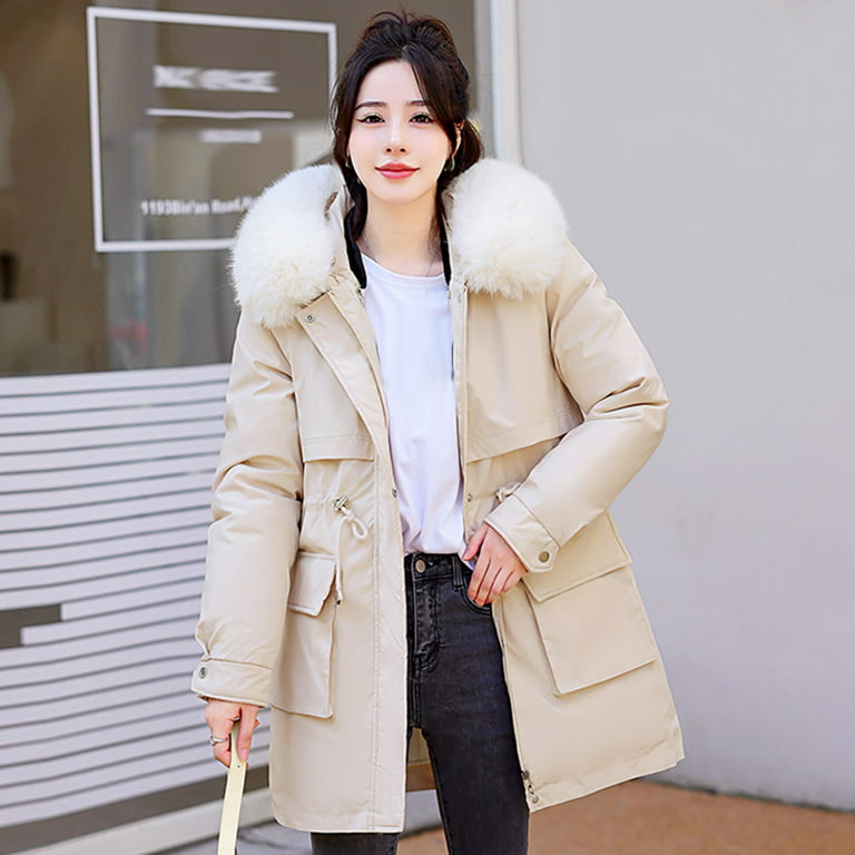 Zodggu Zip Up Hoodie Thicker Short Coats for Women With Pocket Womens  Winter Jacket Warm Overcoat Slim Solid Long Sleeve Fleece Collar Female