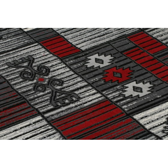 Generations Collection Olefin Contemporary Grey Silver Red White Modern Squares Area Rug
