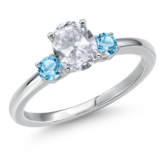 Gem Stone King 14K White Gold White Topaz and Swiss Blue Topaz Engagement Ring for Women | 1.30 Cttw | Oval 7X5MM | Gemstone November Birthstone | Size 5