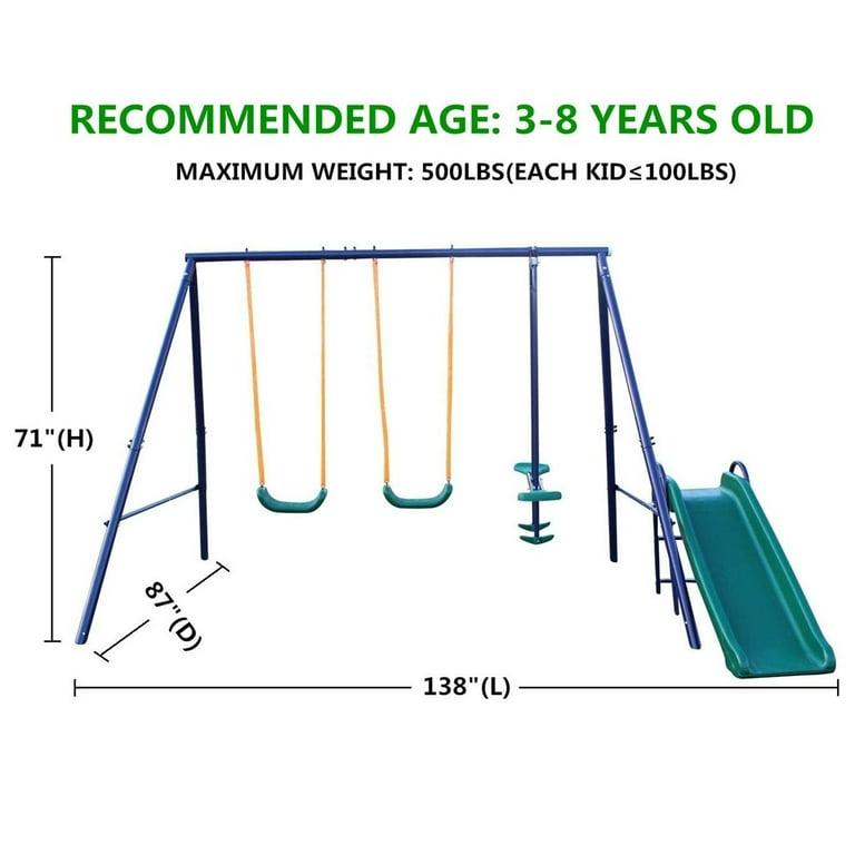 Aukfa 4 in 1 Kids Swing Set, Outdoor Heavy-Duty Metal