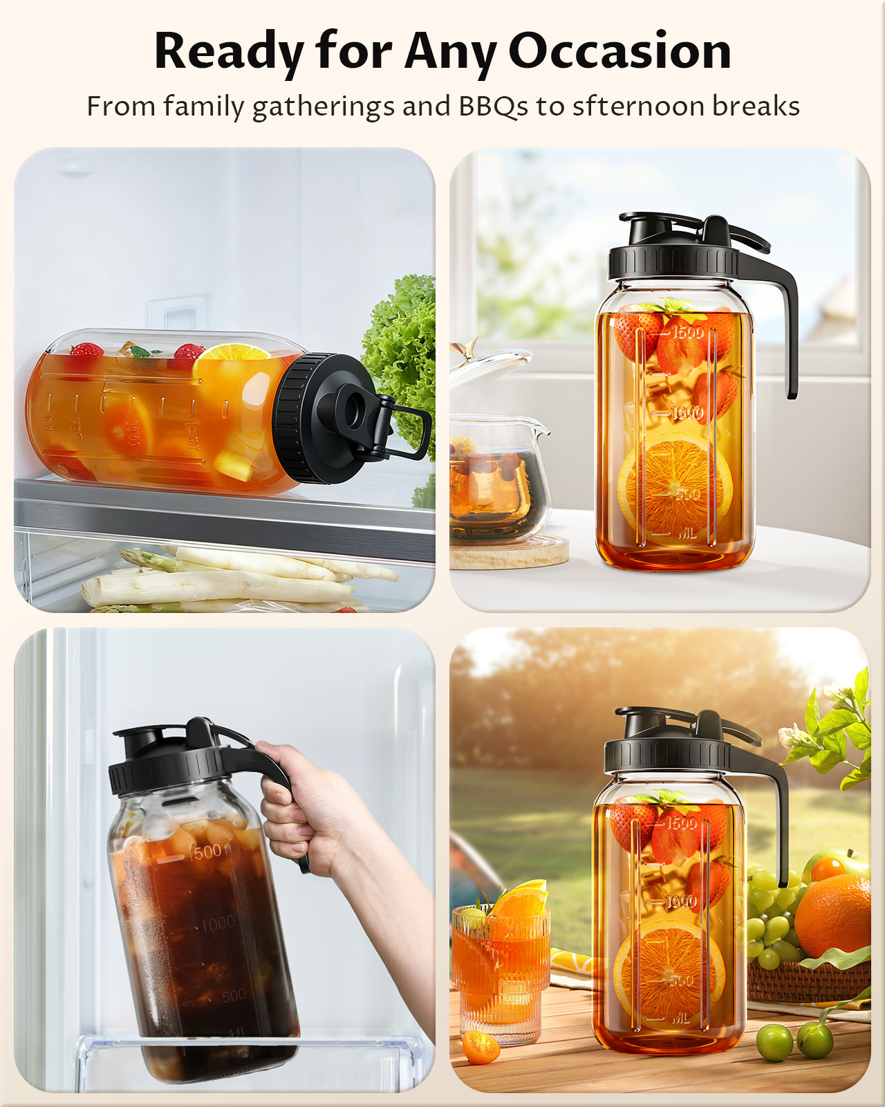 GOSCHE 64oz Glass Mason Jar Pitcher with Lid and Spout photo 7