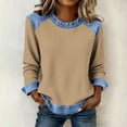 thumbnail image 2 of TaTaai Fashion Casual Women Top Denim Patchwork Waffle Solid Color Crew Neck Long Sleeve Loose Fit Soft Breathable Daily Street Office Wear Blouse Gift, 2 of 6