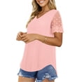 thumbnail image 4 of UVN Womens Summer Tops V Neck Lace Short Sleeve Shirts Casual Curved Hem Loose Fit Blouses, 4 of 9