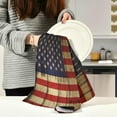 thumbnail image 3 of Grunge American Flag Tea Towels Set of 6 USA Wood Flag Kitchen Dish Cloth with Hanging Loop, 18"x28"Lint-Free Absorbent Towel for Kitchen Drying Wiping and Cleaning, 3 of 7