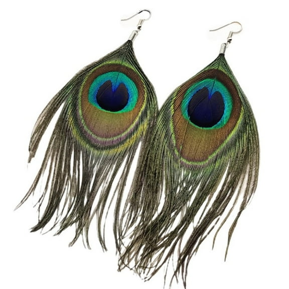 LongcreekX Peacock Earrings for Women, Peacock Feather Earrings, Bohemian Long Feather Dangle Earrings Hypoallergenic, Boho Feather Tassel Earrings, Natural Feather Drop Earrings