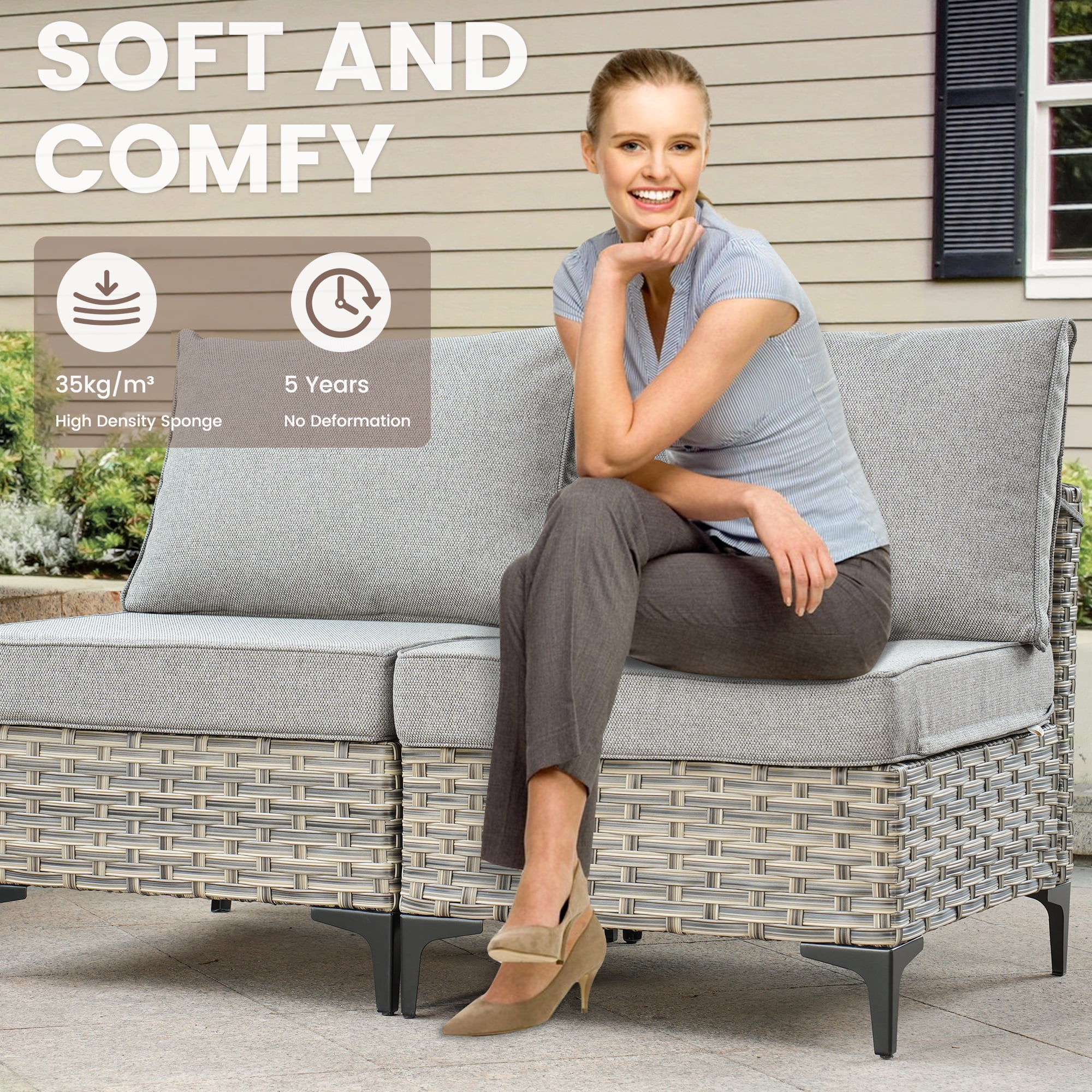 Ovios 2 Pieces Outdoor Patio Conversation Furniture Set Cushioned PE Rattan Wicker Chairs Set