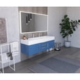 thumbnail image 6 of Nile 60" Blue Wood Floating Vanity with White Top and Brushed Nickel Trim, 6 of 9