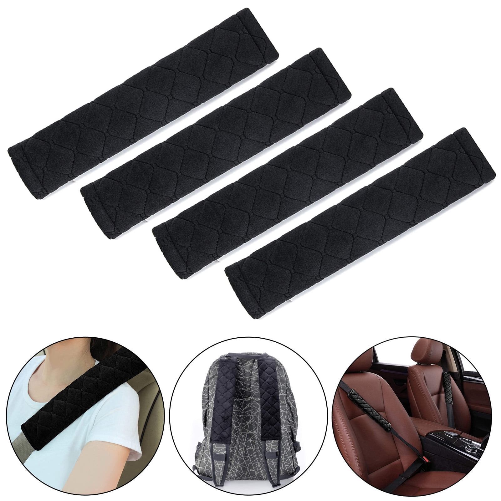 4pcs M Black Universal Car Seat Belt Pads Cover,Seat Belt Shoulder Strap Covers Harness Pad for Car/Bag,Soft Comfort Helps Protect You Neck and Shoulder from The Seat Belt Rubbing 