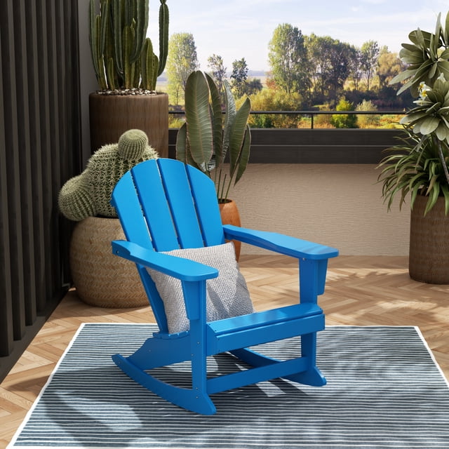 Westintrends Mecedora Ext. Malibu Clásica Madera Poliéster Resist. a Todo Clima, Silla Adirondack Plást. para Patio y Césped, Cap. 350 Lb, Color Azul Pac.