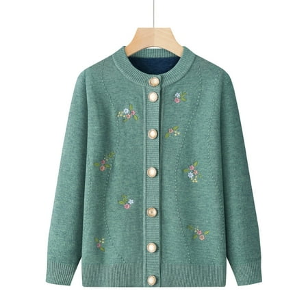 

Women Sweaters Cardigan Elegant Fall Basic Embroidery -Lined Cardigan Green Xxl