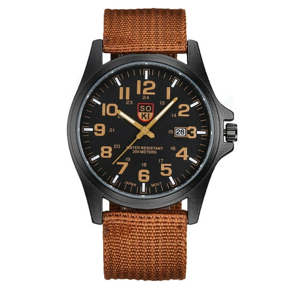 BAYAIXZ Watches for Men Soki Fashion Men's Military Watch Woven Nylon Belt Calendar Quartz Watch Men’S Watches (Brown,One Size)