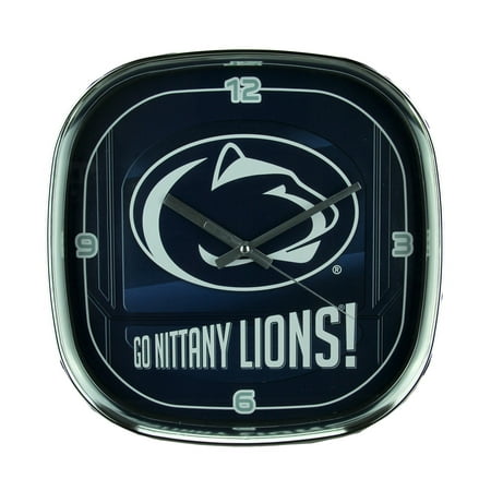 Navy Art Glass Frame - Penn State University Nittany Lions Glass Face Wall Clock Chrome Finished Frame