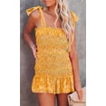 thumbnail image 3 of Chouyatou Women's Summer Floral Spaghetti Strap Square Neck Ruffle Tie Mini Smocked Dress, 3 of 3