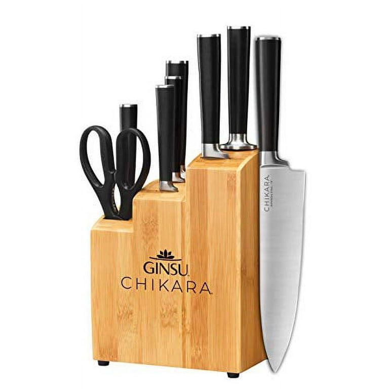 Ginsu Gourmet Chikara Series Forged 8-Piece Japanese Steel Knife Set - Cutlery  Set with 420J Stainless Steel Kitchen Knives - Bamboo Finish Block, 07108DS  