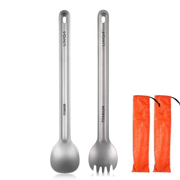 Lixada Ultralight Titanio Mango Largo Cuchara y Cubiertos Spork