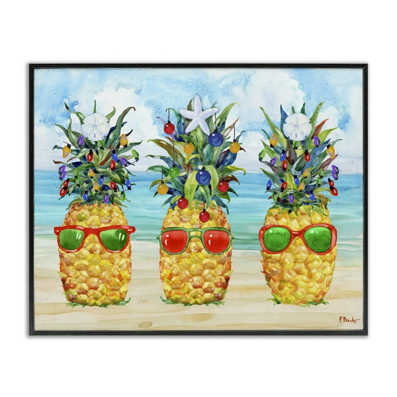 Stupell Industries Christmas Themed Pineapples Holiday Painting Black Framed Art Print Wall Art, 14 x 11